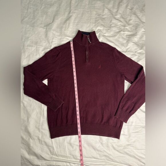 Nautica Men’s Medium Burgundy Red Pullover 1/4 Zip Casual Tight Knit Sweater - Picture 8 of 12